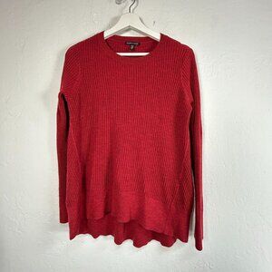 Eileen Fisher Women Red Merino Wool Ribbed Knit Crew Neck Sweater Small Pullover